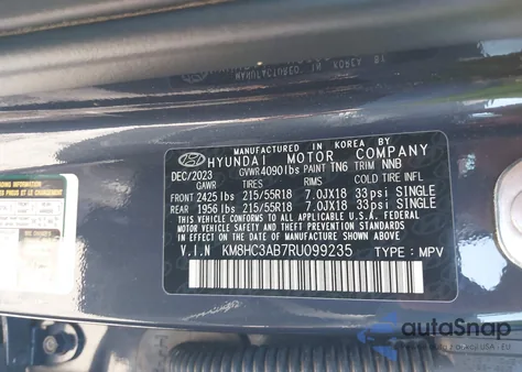 2024 Hyundai Kona Sel from USA, damaged, VIN KM8HC3AB7RU099235